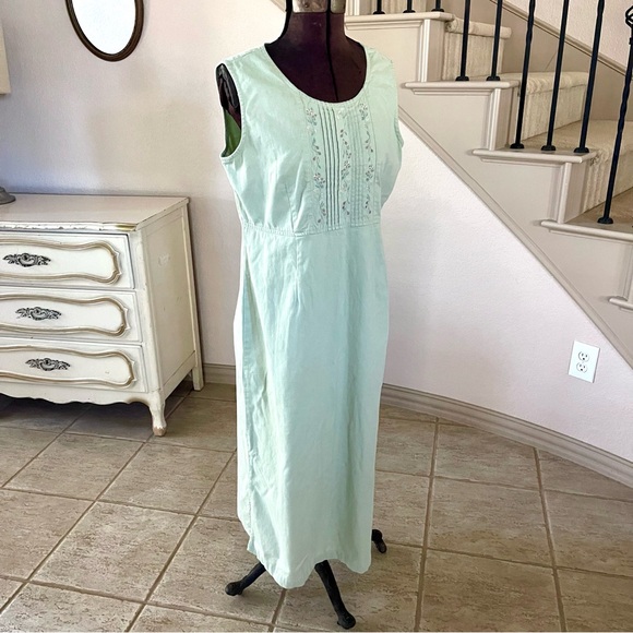 Vintage Coldwater Creek Pastel Green Maxi Dress Floral Embroidery Women Size M - Picture 1 of 8
